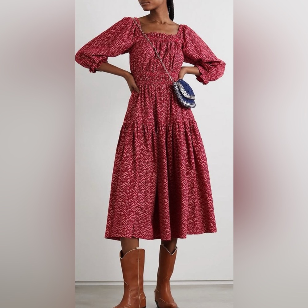 The Great Reunion Printed Cotton Midi Red Floral Women's Dress Size 1 US Small